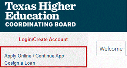 Sample of Login Create Account Link for HHLoans Apply Online Webpage