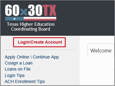 Sample of Login Create Account Link for HHLoans Apply Online Webpage